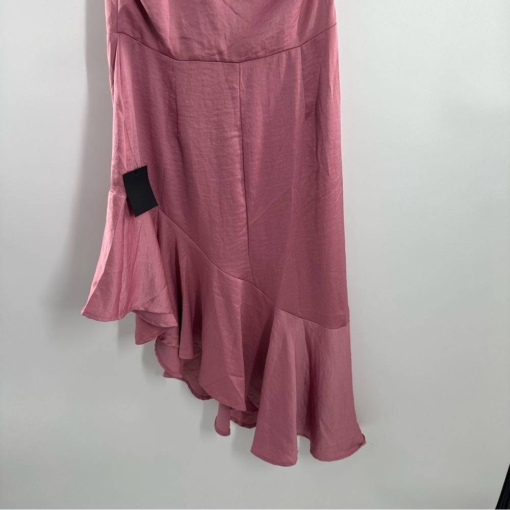 NWT Lulus Loving the Attention Mauve Satin Asymmetrical Ruffled Midi Dress - Picture 7 of 10